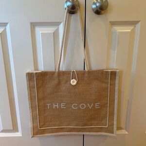 The Cove Atlantis Tan Jute Tote Beach Bag with White Accents NWOT